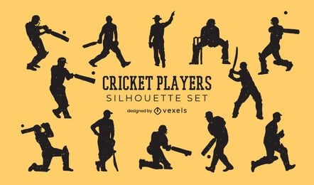 Conjunto de silhuetas de jogadores de críquete