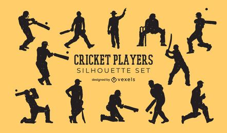 Cricket-Spieler Menschen Silhouette gesetzt