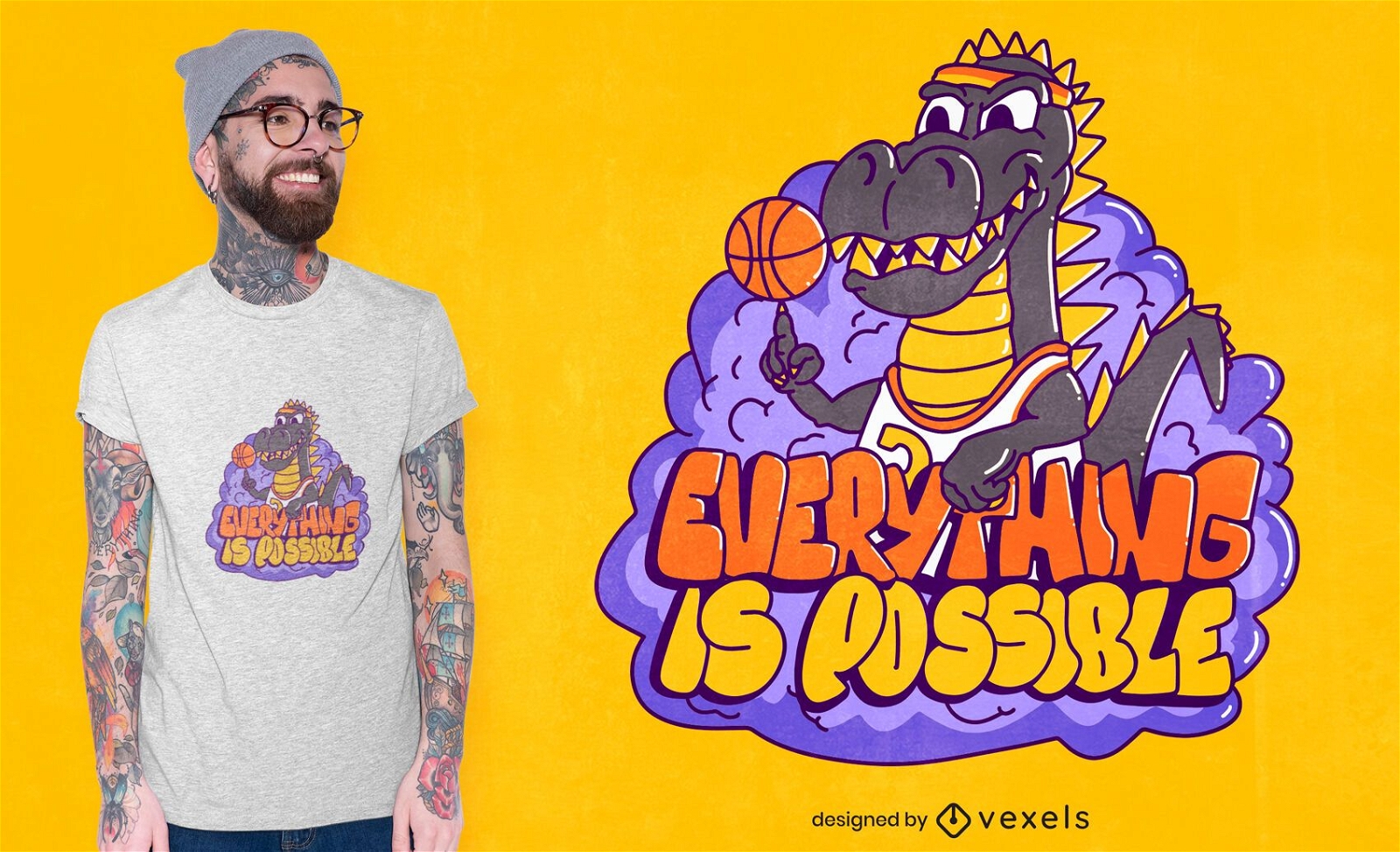Design de camiseta t-rex de basquete