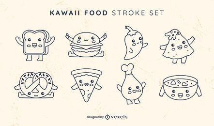 Conjunto de arte kawaii de comida