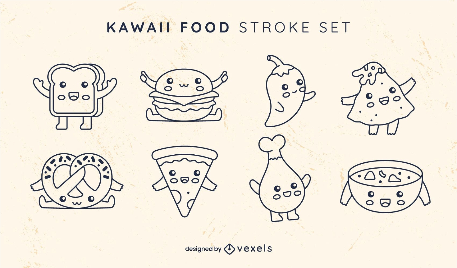 Conjunto de kawaii de arte de línea de comida
