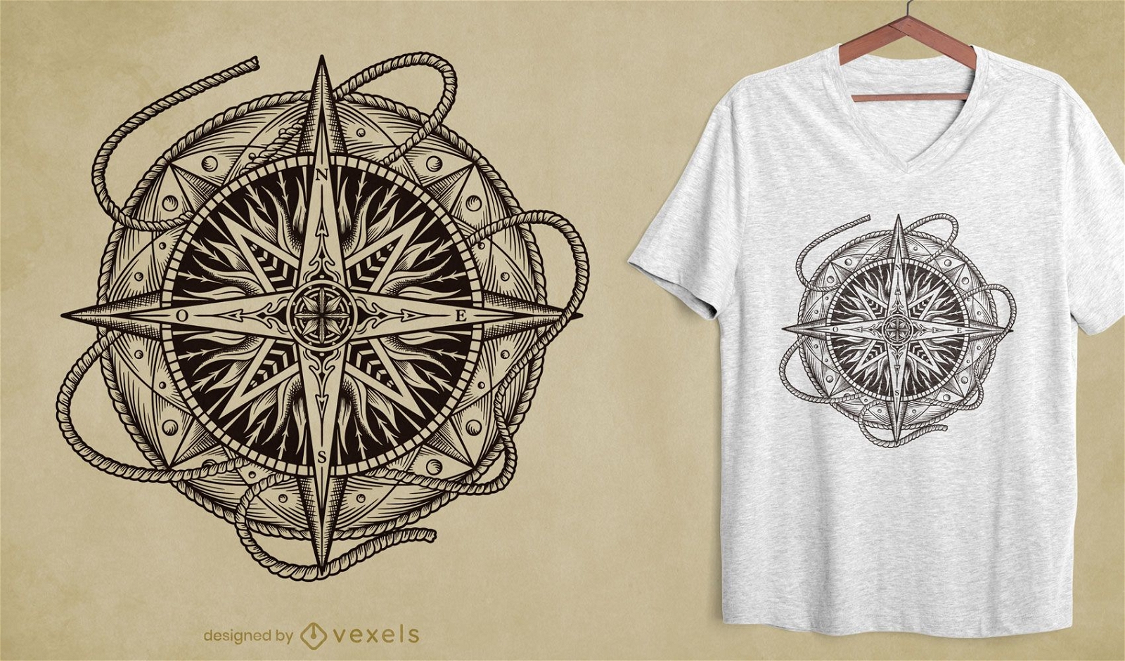 Hand drawn compass t-shirt design