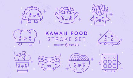 Fast-Food-Mahlzeiten Line Art Kawaii Set