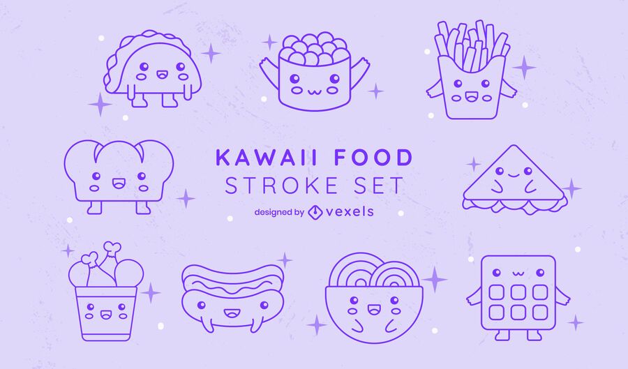 Comidas de comida rápida line art kawaii set Comidas de comida rápida line art kawaii set