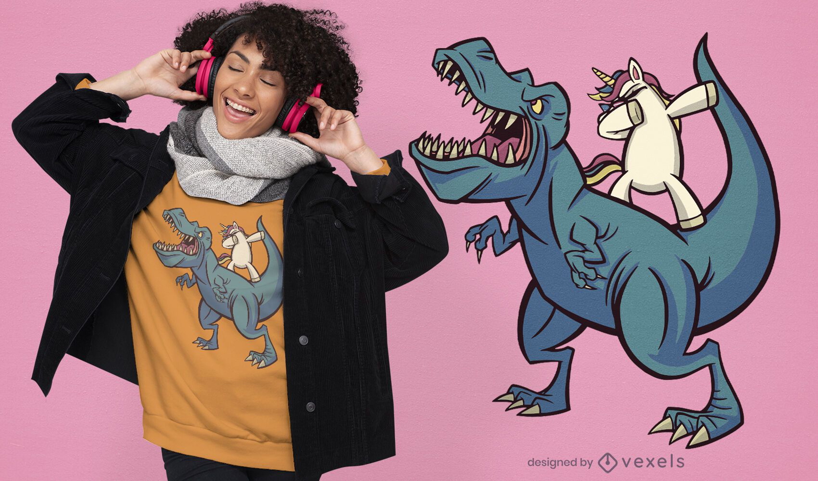 Diseño de camiseta unicornio dabbing t-rex