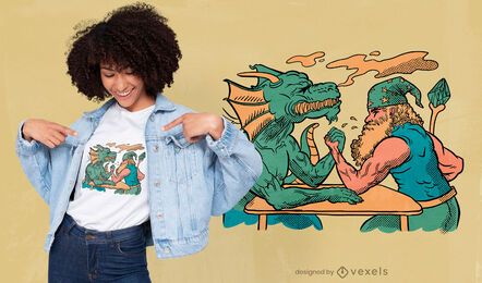 Diseño de camiseta de dragón y mago. Diseño de camiseta de dragón y mago.