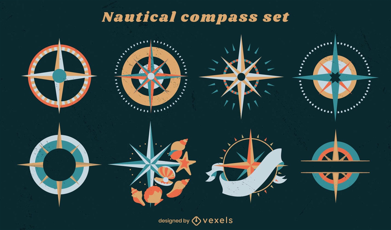 Nautical compass ocean guide element set