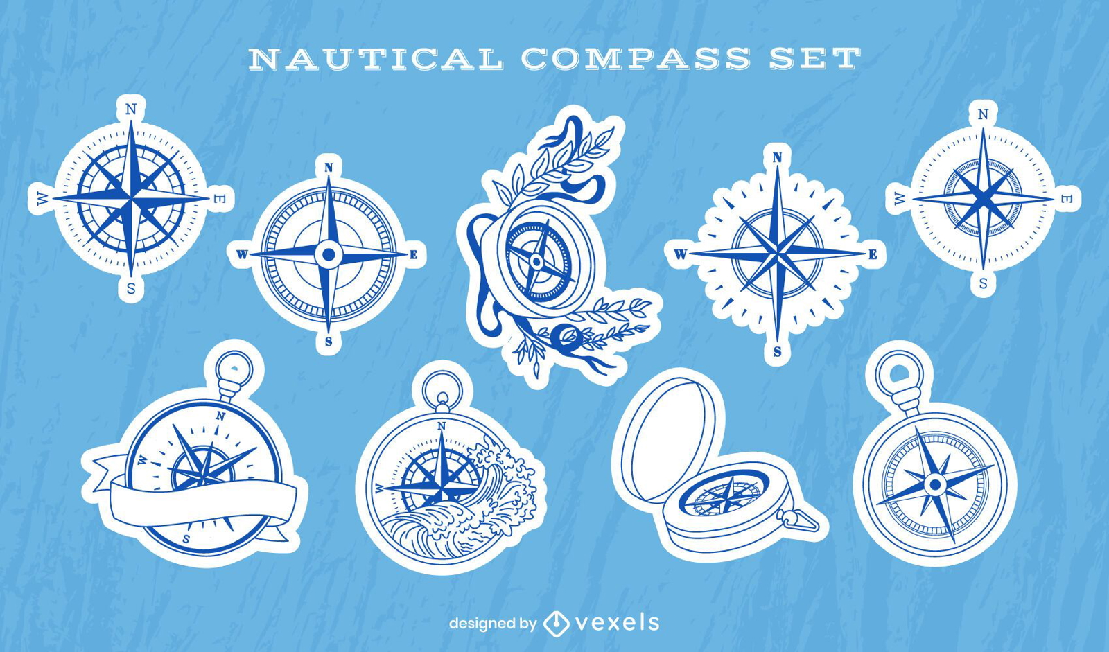 Nautical compass ocean guide sticker set