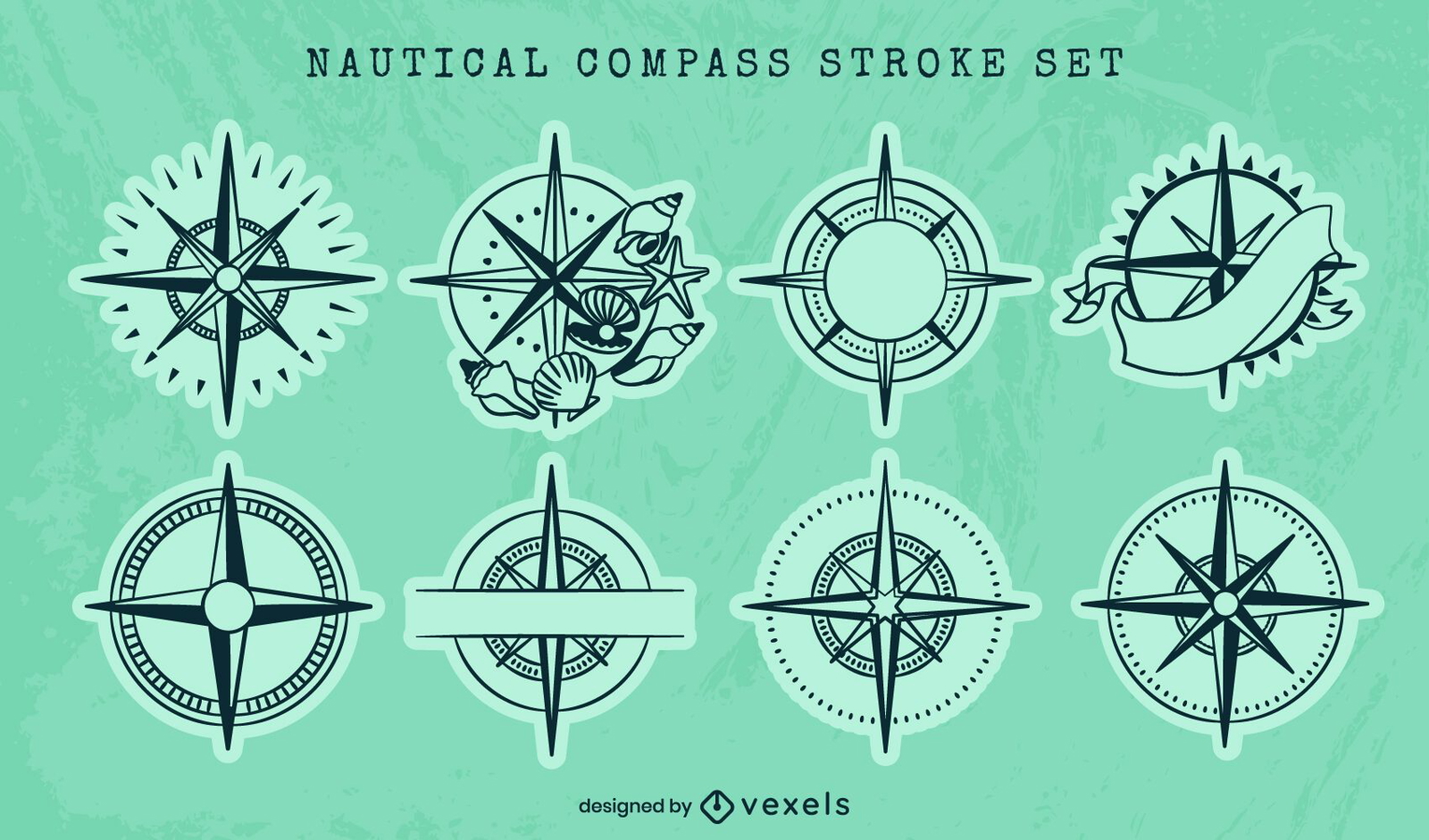 Nautical compass ocean guide line art set