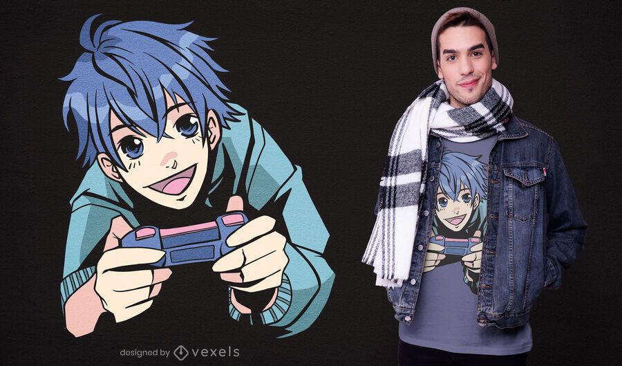 Diseño de camiseta de anime boy gaming. Diseño de camiseta de anime boy gaming.