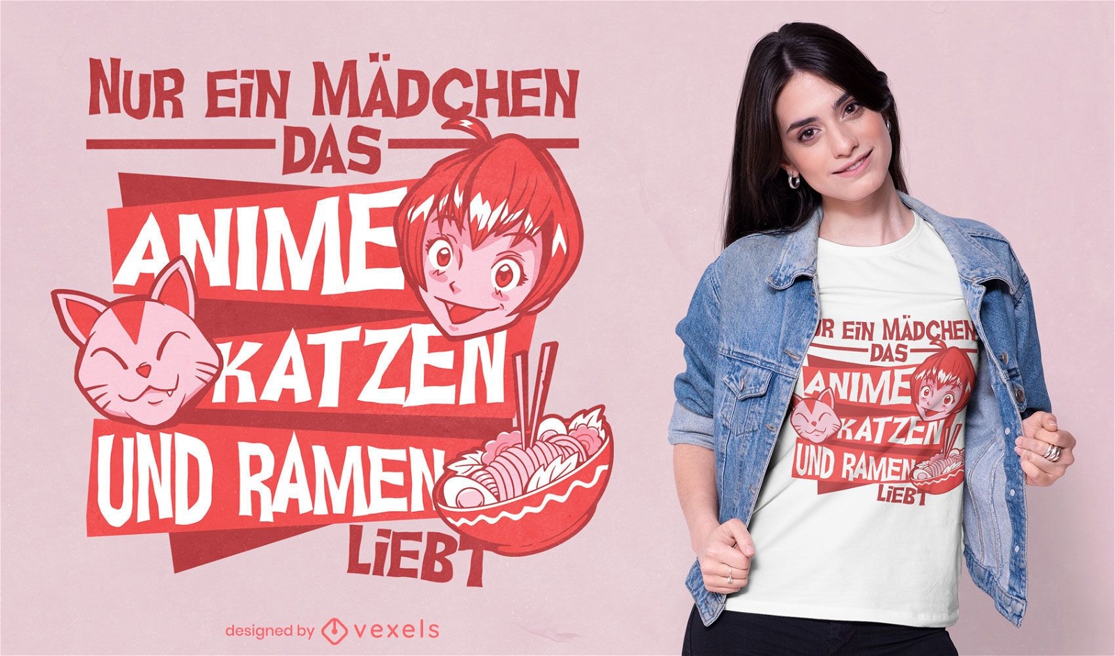 REQUEST Girl adora gatos e design de camiseta com citação de ramen