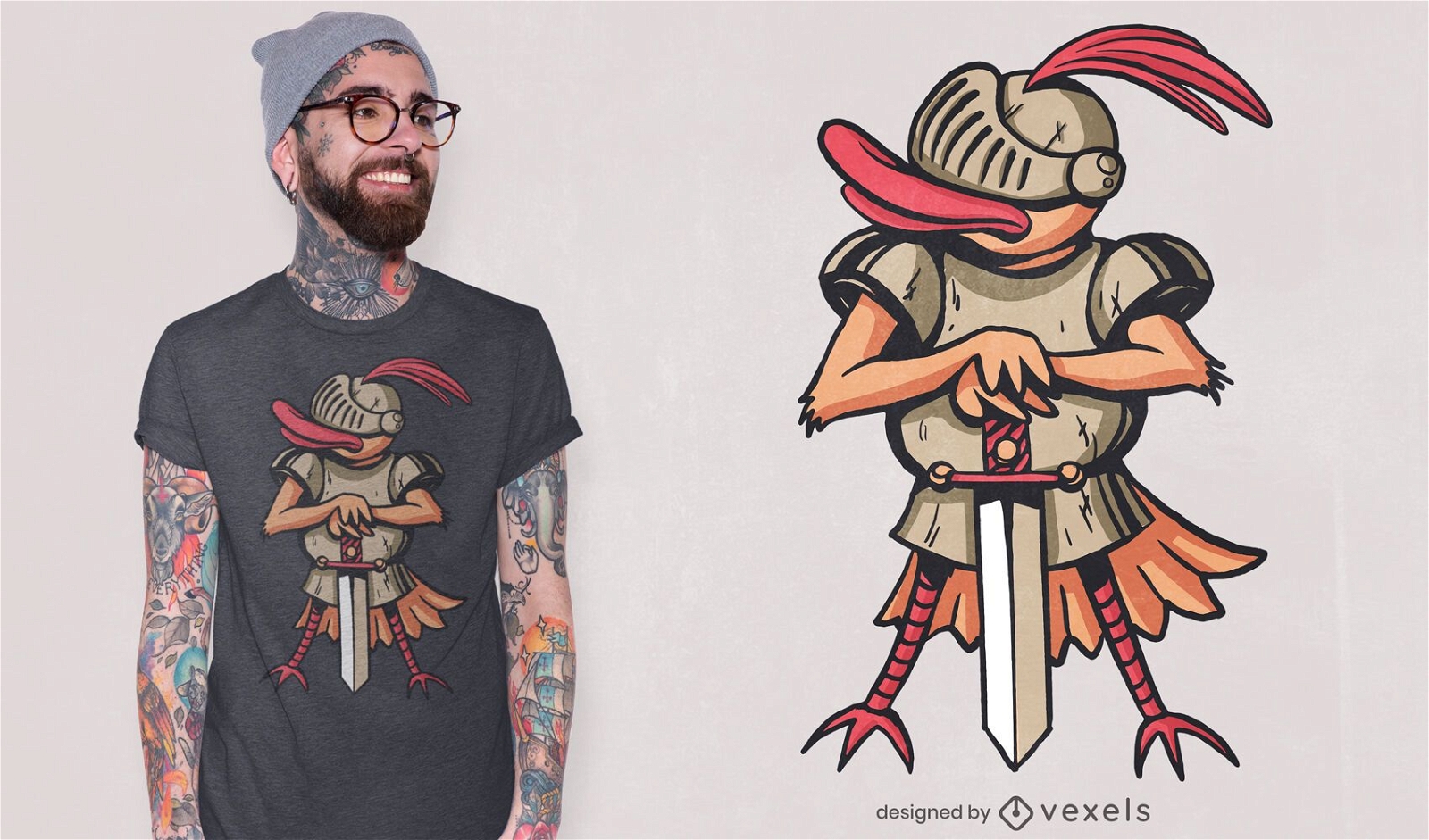 Design de t-shirt de cavaleiro medieval de pato