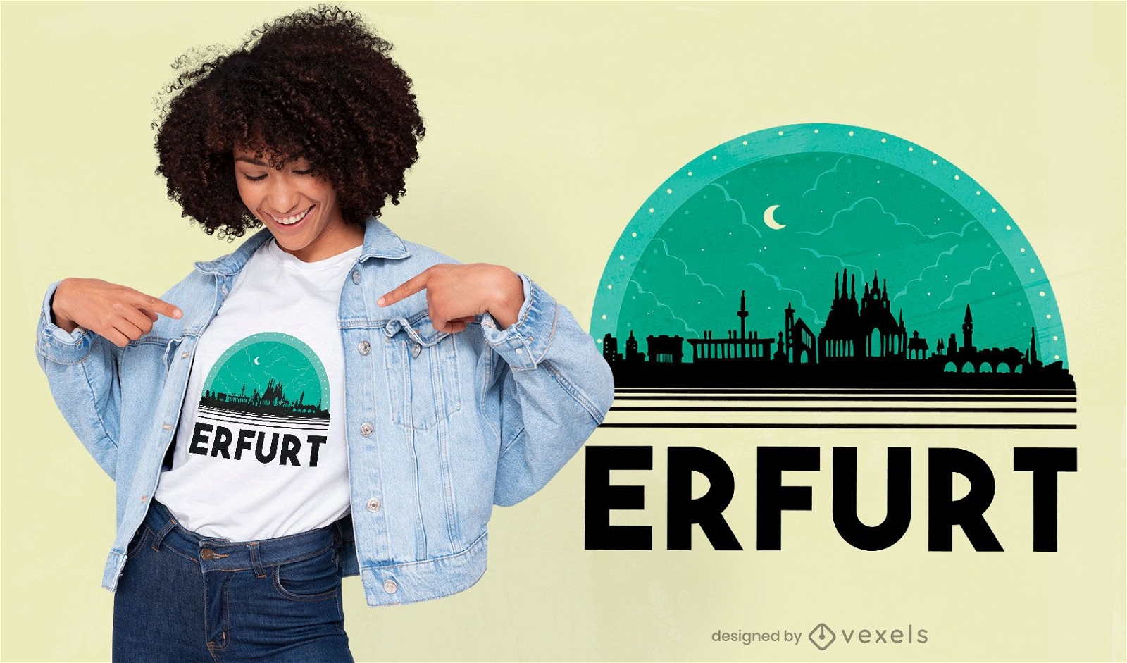 Erfurt Deutschland Nachtskyline T-Shirt Design