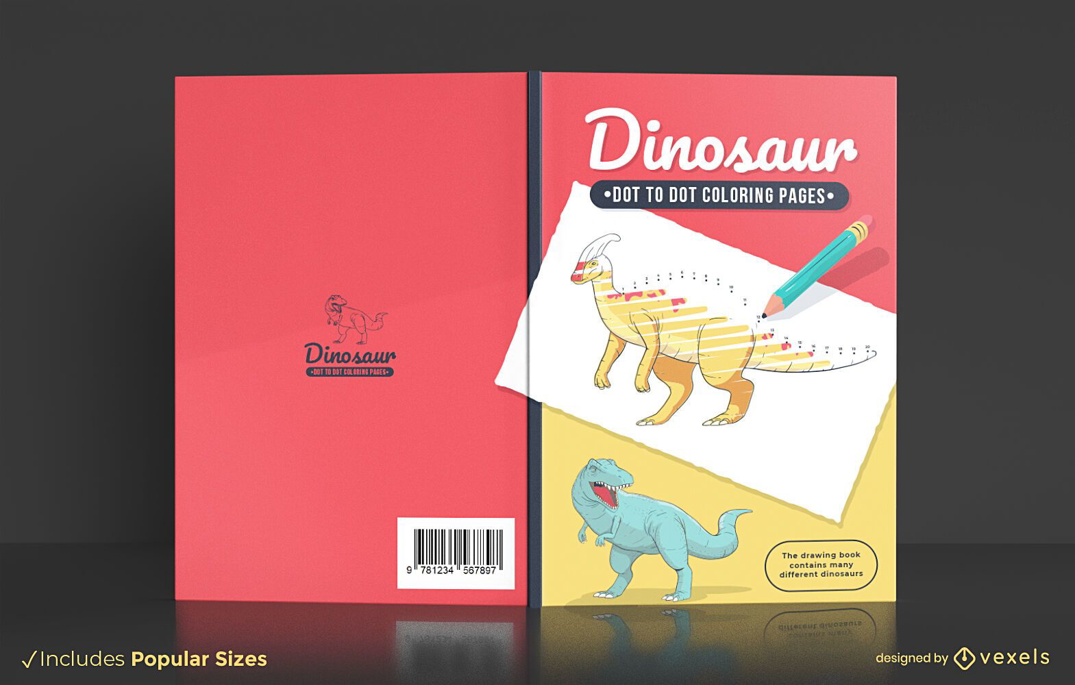Desenho de capa de livro de colorir ponto a ponto de dinossauro