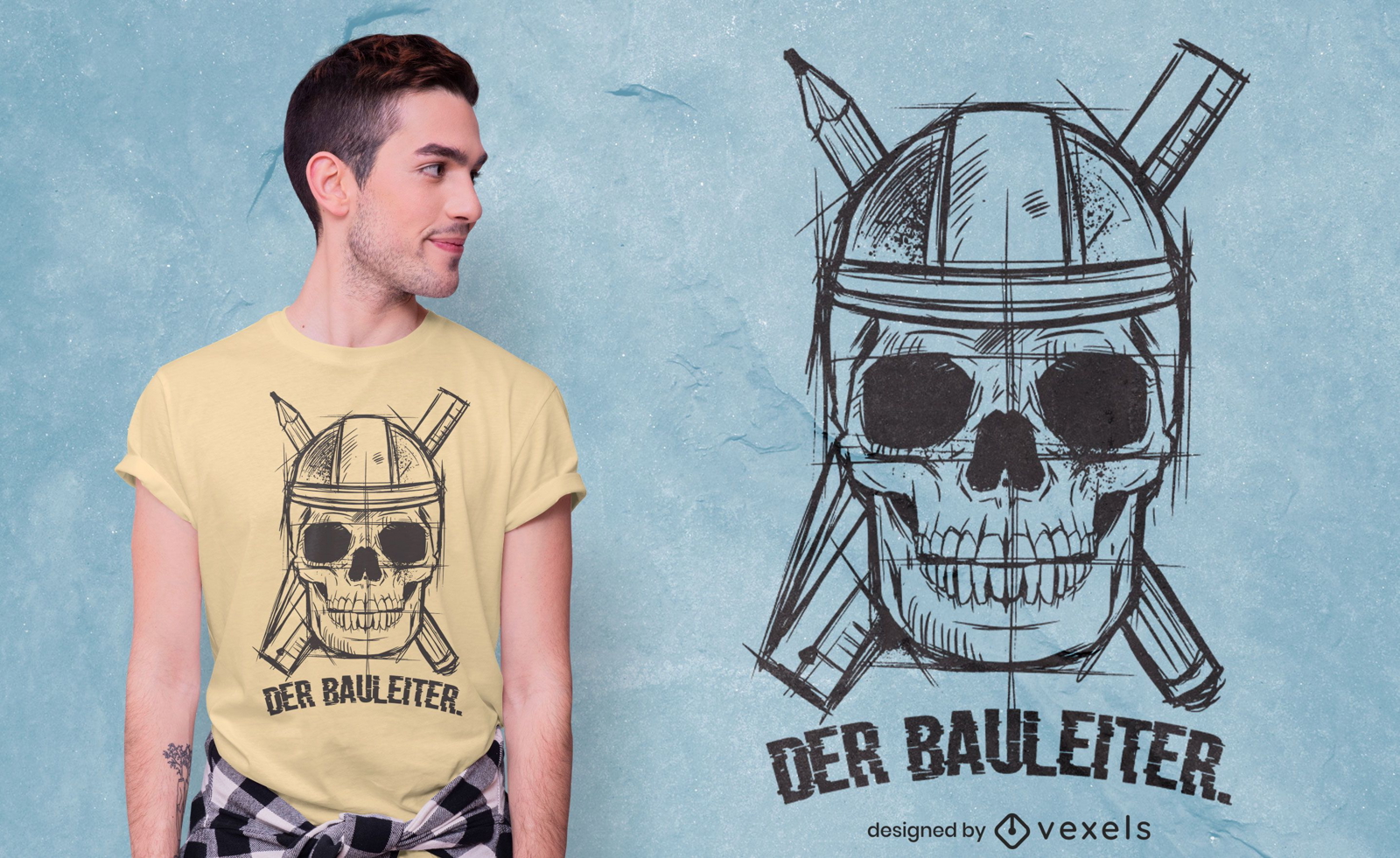 Construction skull sketch t-shirt design