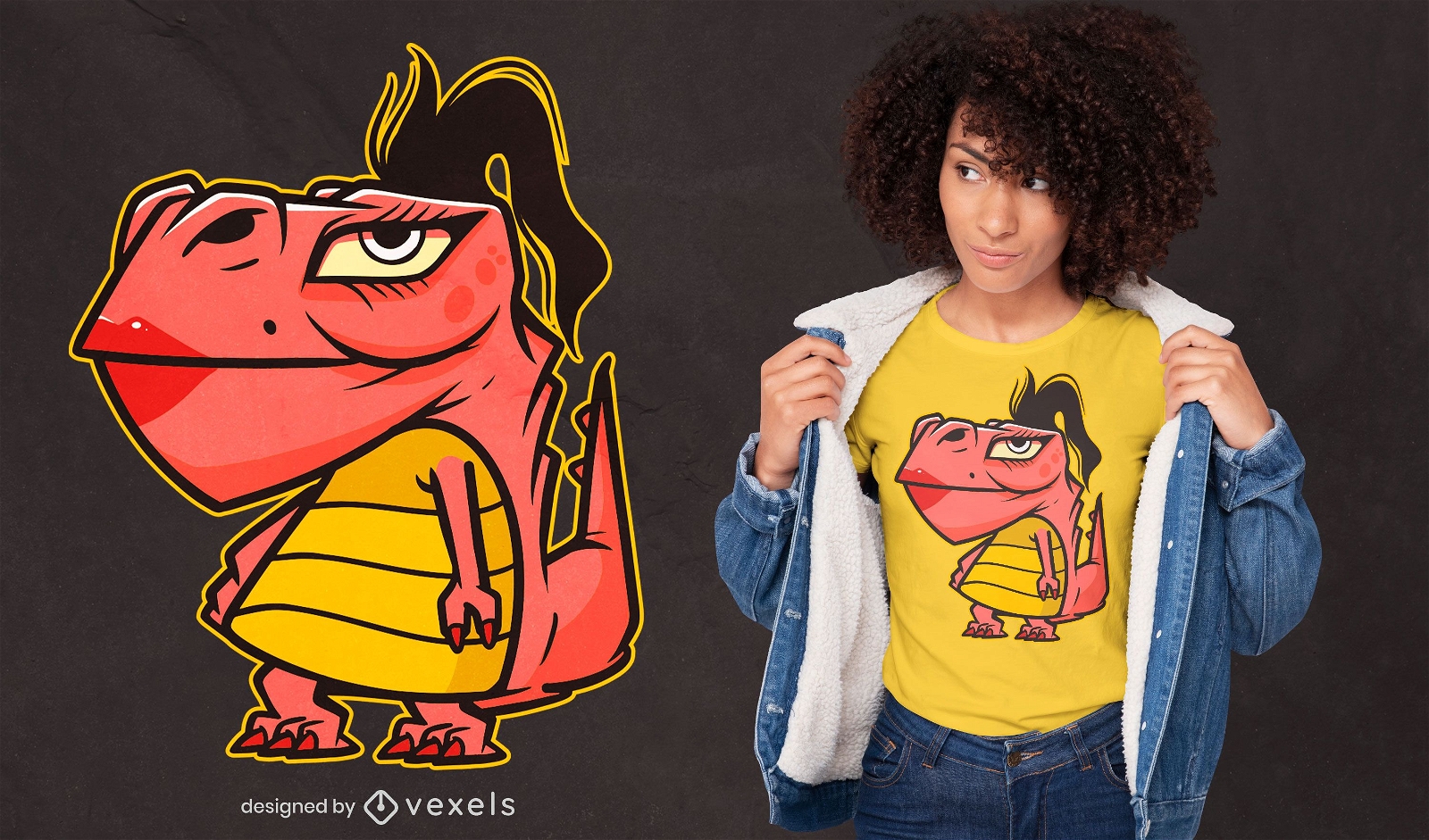 Female dinosaur cartoon t-shirt design