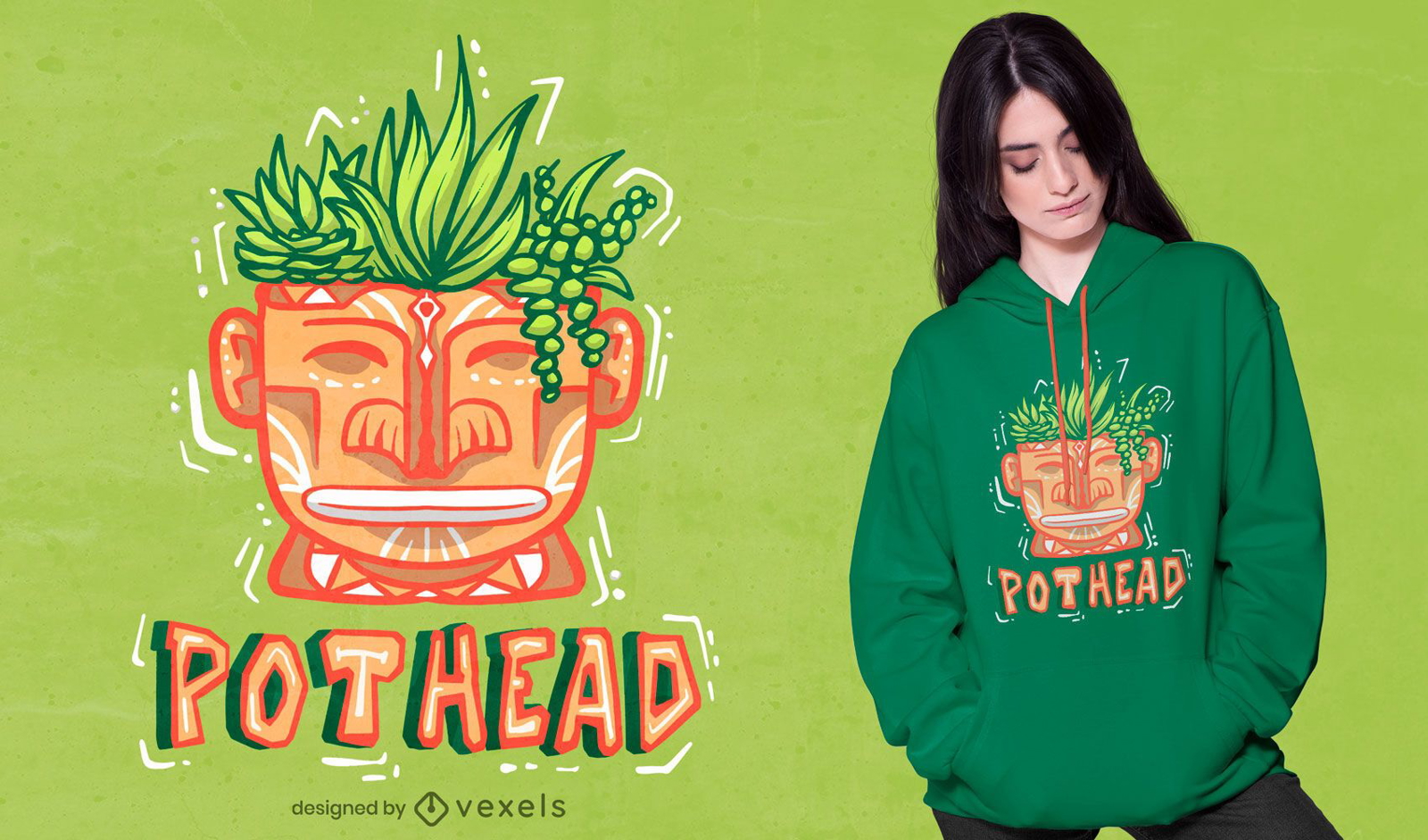 Cabeza con diseño de camiseta de plantas.