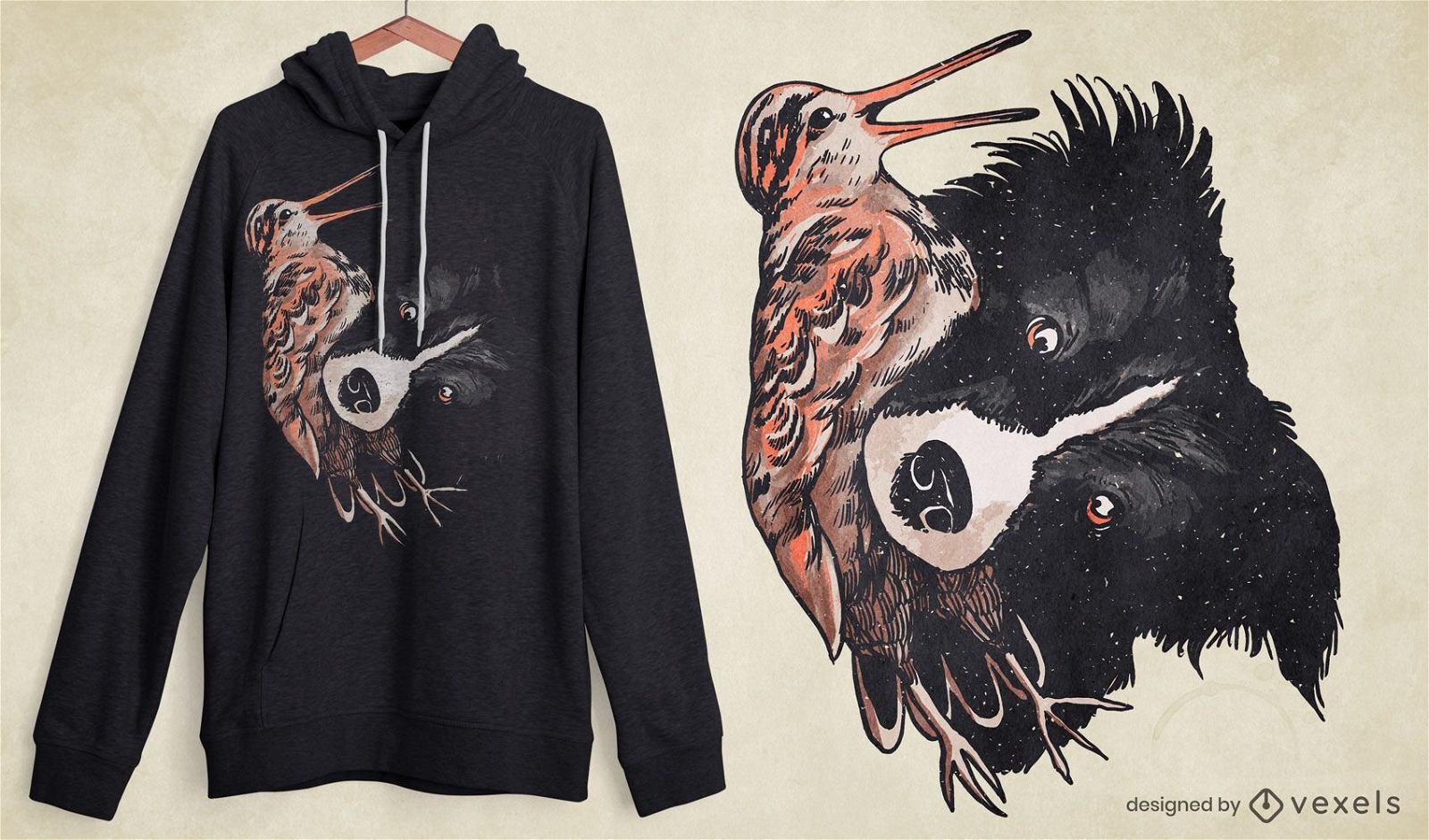 Hund mit Waldschnepfenvogel-T-Shirt Design