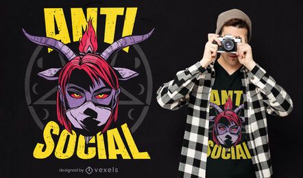 Antisoziales dämonisches Mädchen-T-Shirt Design