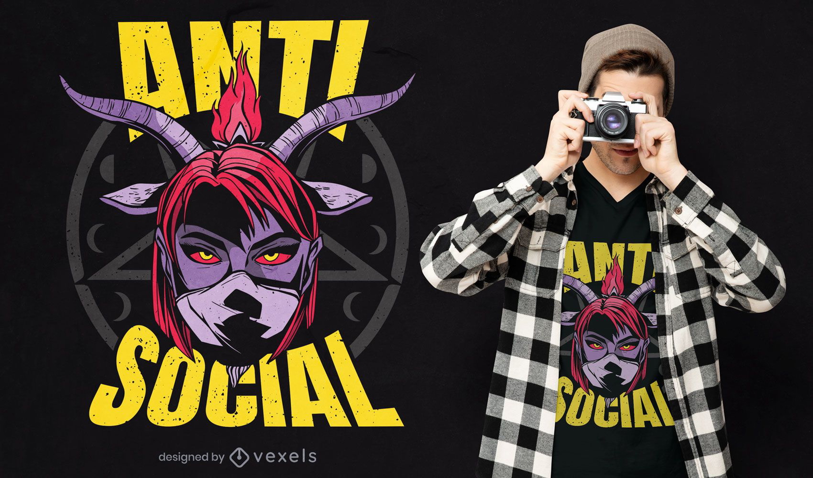 Diseño de camiseta de niña demoníaca anti social.