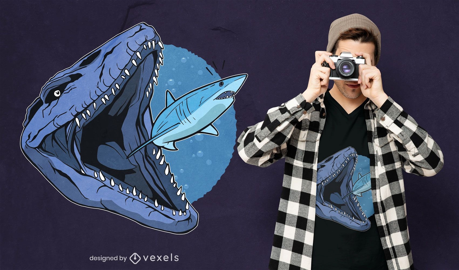 Mosasaurus comendo design de camiseta de tubarão