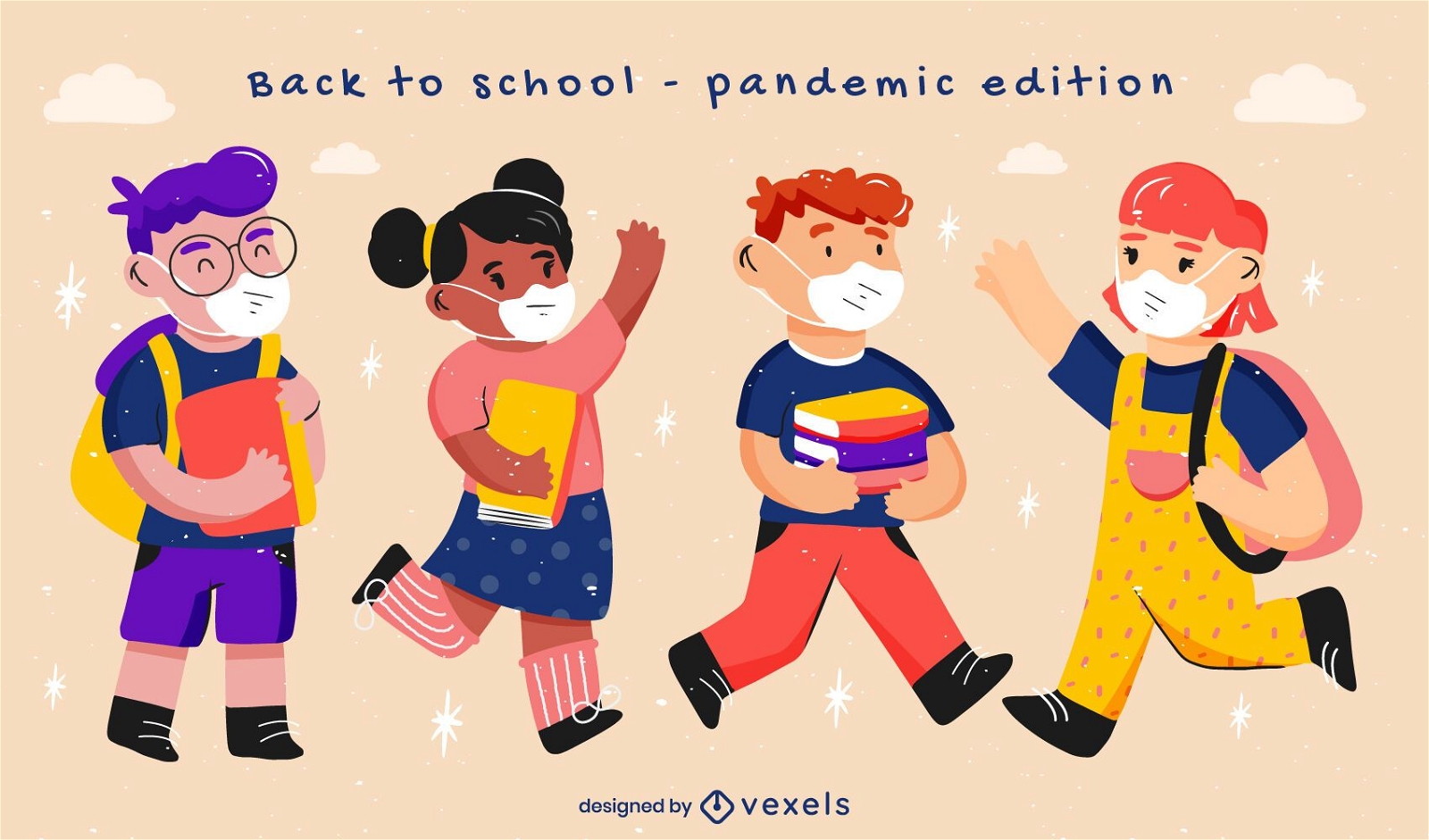 Conjunto de caracteres da pandemia de crianças de volta à escola