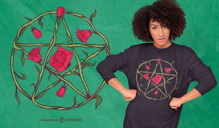 Design de camiseta floral com pentagrama rosa Design de camiseta floral com pentagrama rosa