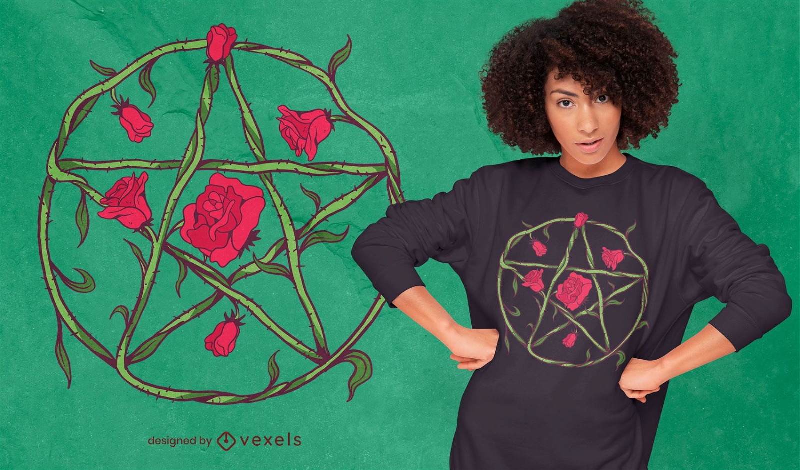 Design de camiseta floral com pentagrama rosa