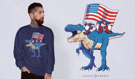 Gnomos montando diseño de camiseta de dinosaurio t-rex.