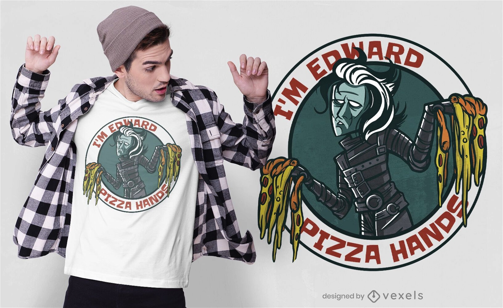 Diseño de camiseta de parodia de manos de pizza.