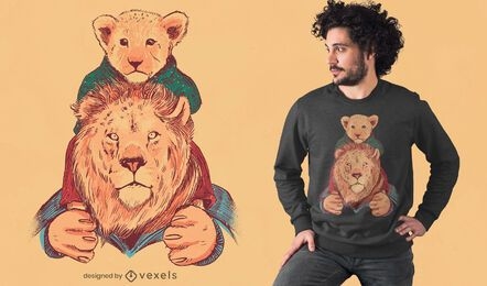 Diseño de camiseta de padre e hijo de león
