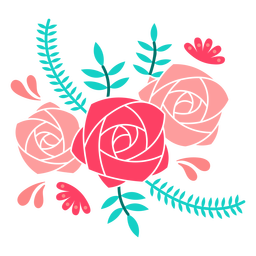 Roses and ferns flat PNG Design