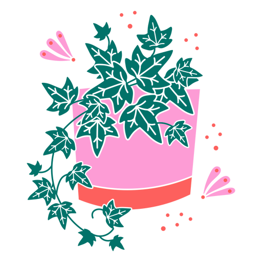 Green leaves in pink pot plant cut out PNG Design