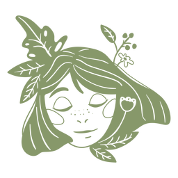 Girl face with flowers filled stroke PNG Design