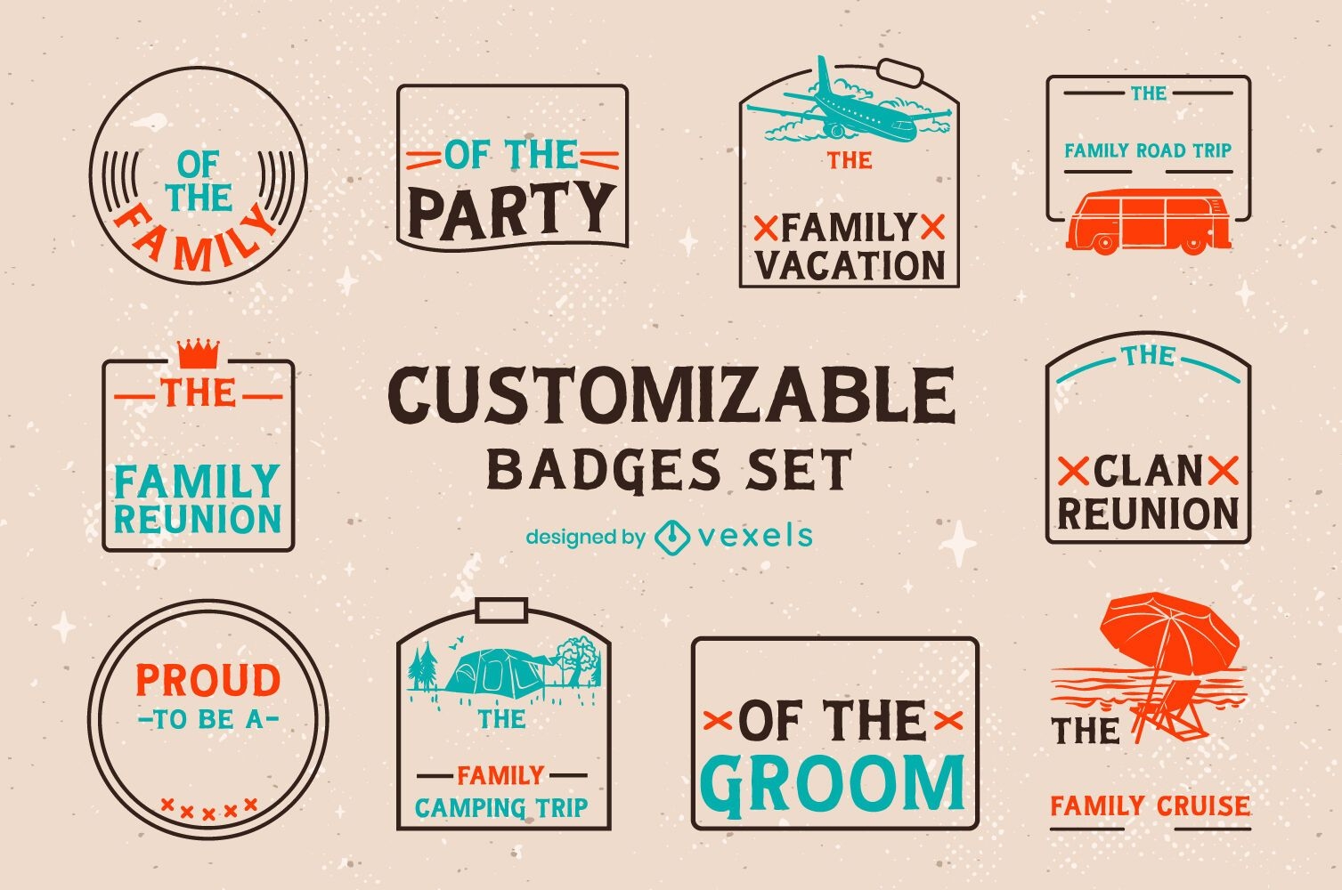 Family retro badges customizable set