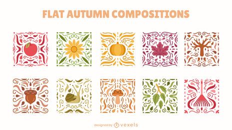Autumn season mosaics nature set Autumn season mosaics nature set