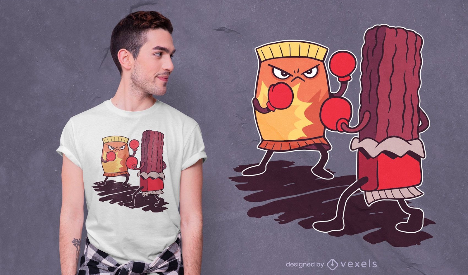 Diseño de camiseta de lucha de boxeo de comida chatarra.