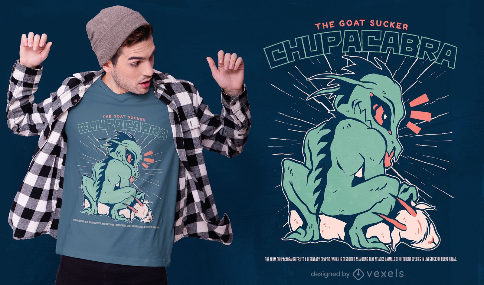 Design de camiseta com criatura monstro chupacabra