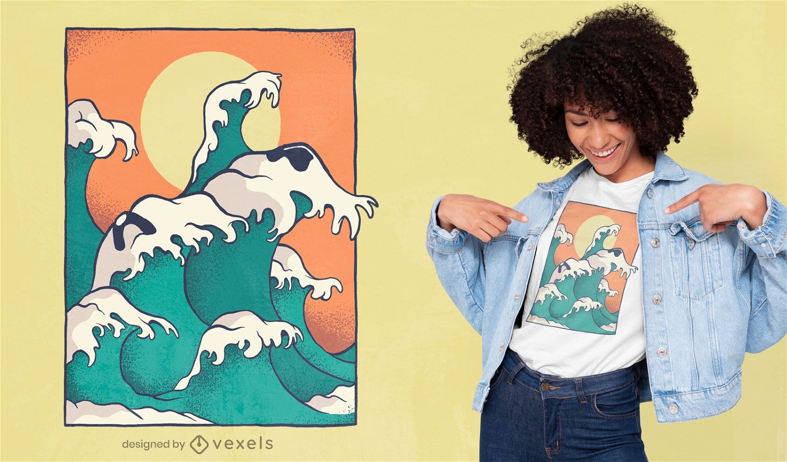Ozeanwellen-Hundegesicht-T-Shirt-Design