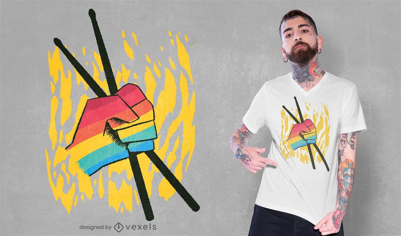Desenho de t-shirt com cores LGBT de baquetas