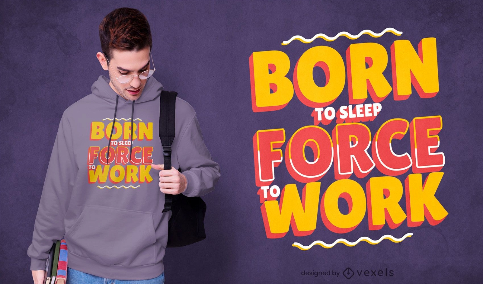 Dormir e trabalhar com letras de design de camisetas