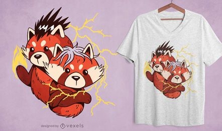 Design poderoso de t-shirt de desenho animado do panda vermelho