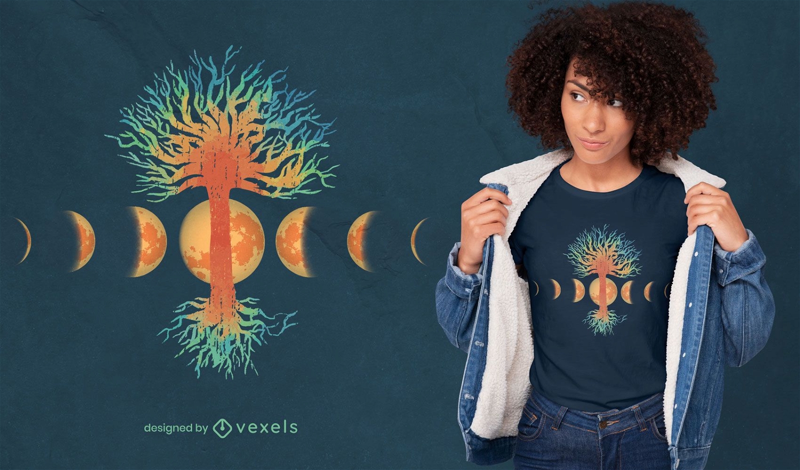 Design de t-shirt da árvore da vida das fases da lua