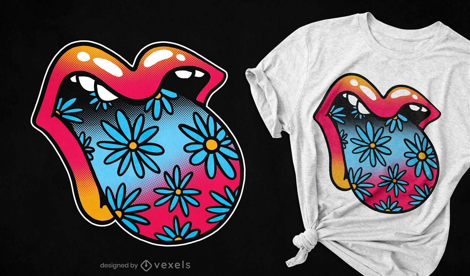 Trippy Blumenmund Zunge Zunge T-Shirt Design