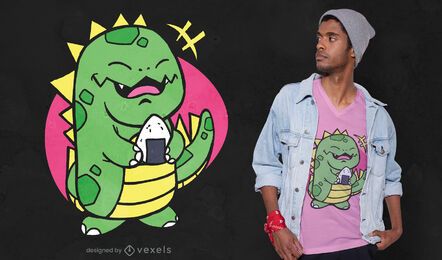 Cute dinosaur with onigiri t-shirt design