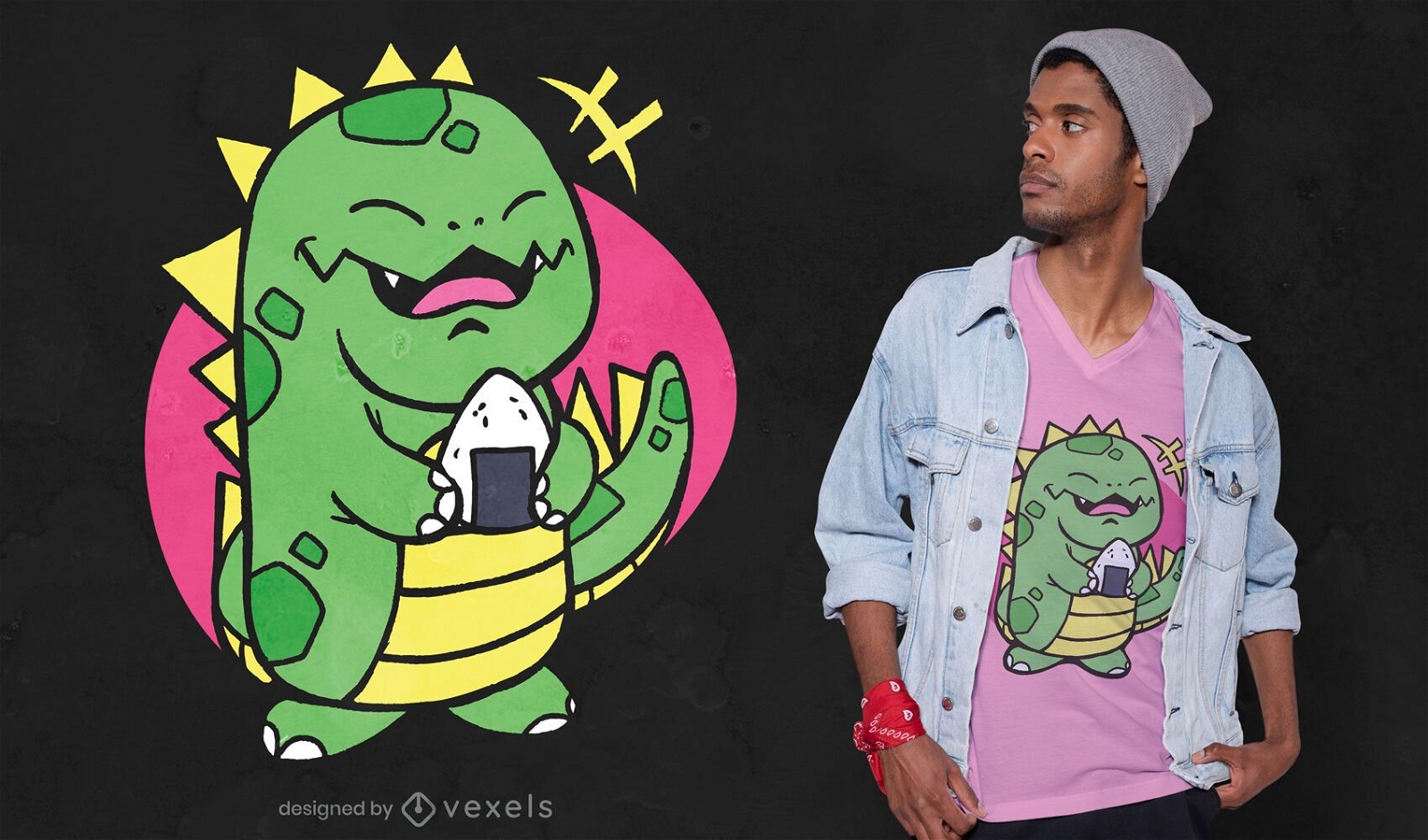 Netter Dinosaurier mit onigiri T-Shirt Design