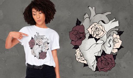 Diseño de camiseta de corazón de flores Diseño de camiseta de corazón de flores