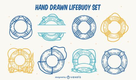Life saver float rings hand-drawn set