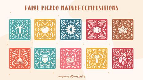 Naturmosaikzusammensetzung Papel Picado Set
