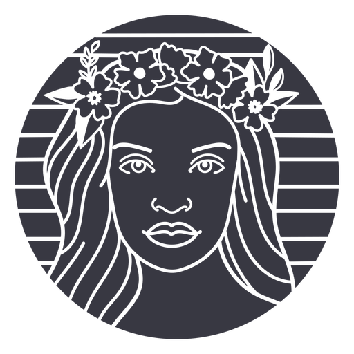 Woman flower crown badge PNG Design